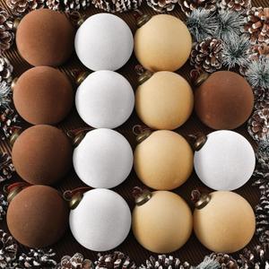 Liliful 15 Pcs Velvet Christmas Balls Bulk Flocked Christmas Tree Ball Ornaments Plastic Xmas Decorative Hanging Ornaments(Brown, Light Khaki, Beige, 3.15 Inch)