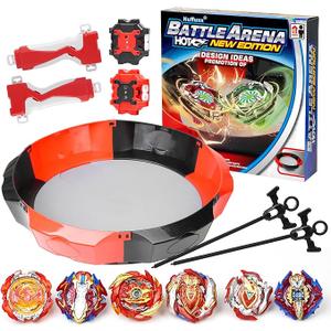 Nuffunx Bay Blade 17.8 Inch Large Stadium with 6 Burst Spinning Tops Launcher Set, for Age 5 6 7 8 9 10 11 12 Year Olds,Christmas and Birthday Gifts for Kids.