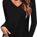 Elesomo Long Sleeve Shirts for Women Cotton Tshirts V Neck Spring Tops Basic Tee (Medium, A1:black)
