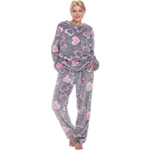 Women's Fleece Pajama Sets 2 Piece Flannel PJS Sets For Women Ultra-Soft Printed Sleepwear (Large, Shimmer Black Heart)