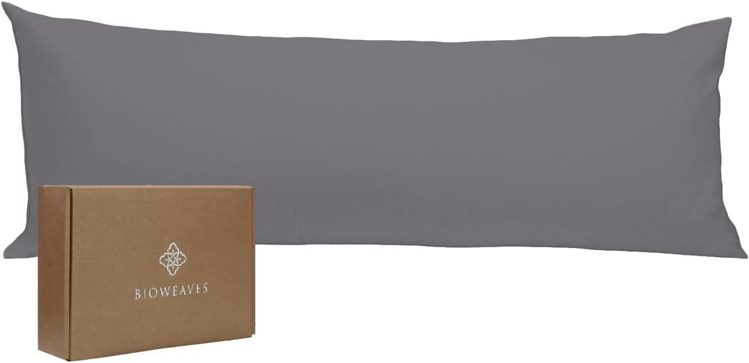 Bioweaves 100% Organic Cotton Body Pillow Cover for Body Pillowcases 300 Thread Count Soft Sateen Weave GOTS Certified with Zipped Closure - 21" x 54", Grey