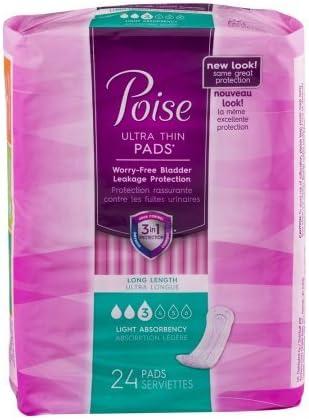2 x Poise Female Incontinent Pad Long Length 11" 48536, Light, 48 Ct