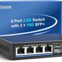 6 Port 2.5G Unmanaged Network Switch, VIMIN 4X 2.5Gbase-T Ports, 2X 10G SFP+ Port, 60Gbps Switching Capacity, IEEE802.3, Metal Housing, Fanless, Work for 2.5Gbps NAS, Wireless AP & PC