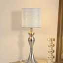 Table Lamp for Bedroom, Cordless Bedside Lamps for Living Room, Touch 3-Way Dimmable Desk Lamp for Night Stands, Rechargeable, Battery Operated Lamp with Fabric Shade for Dorm, Home Office (Nickel)