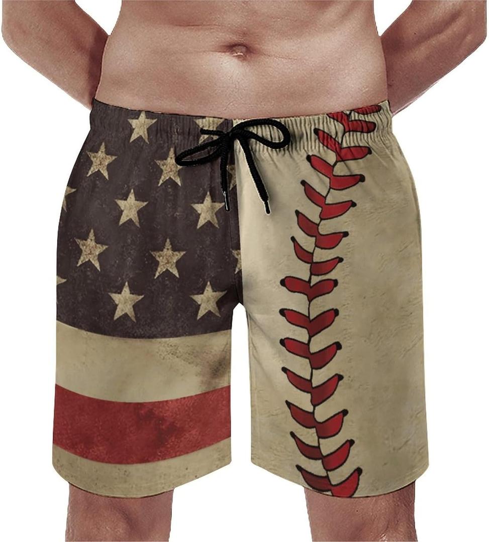 Mens American Flag Swim Trunks with Compression Liner 5 Inch Inseam 4th of July Patriotic Bathing Suit Board Shorts (XXL)