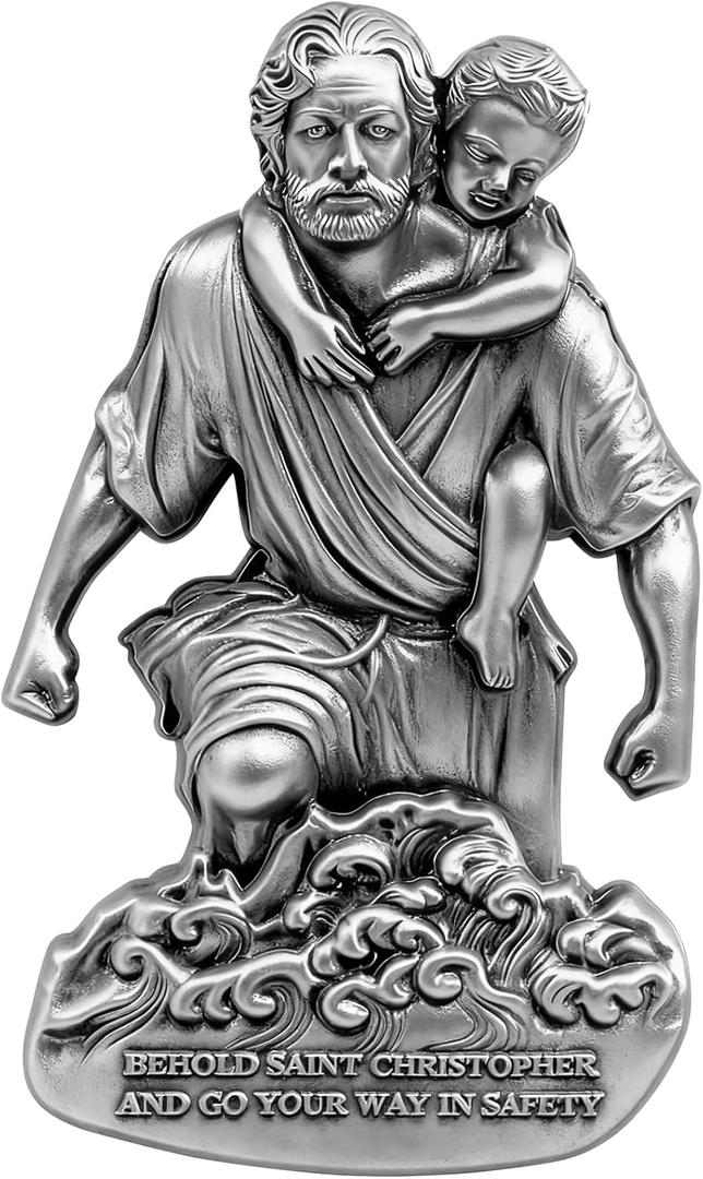 PloreWay St Christopher Medal for Car Sun Visor, Metal Saint Christopher Car Visor Clip, Talisman for Safety, Automotive Visor Accessories, Gift for Drivers, Families, Friends, Men, Women