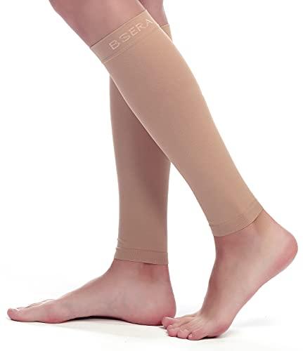 BSERA Calf Compression Sleeve Women, 2 Pairs 20-30mmHg Footless Compression Socks Stockings for Calf Support, Circulation, Swelling, Shin Splints, Varicose Veins, Recovery, S