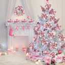 60 Pcs Christmas Glitter Poinsettia Flowers Set 20 Christmas Artificial Poinsettia 40 Berries Stems Berry Picks, Xmas Tree Flowers Decorations Ornaments(Pink,Silver)