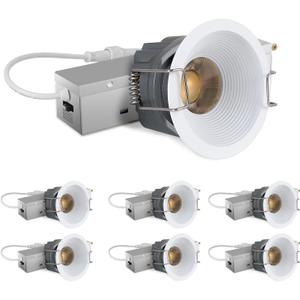 Adetu 2 Inch 5CCT White LED Recessed Ceiling Light with Junction Box, 2700K/3000K/4000K/5000K Selectable, CRI90, 8W COB, 780LM, Dimmable Canless IP65 Waterproof Downlight-ETL&FCC (White, 6 Pack)