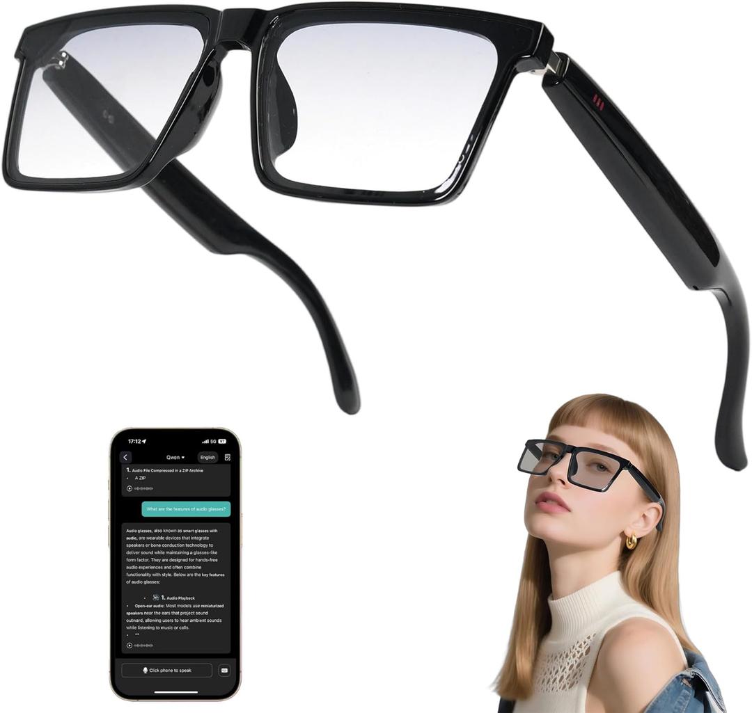 AI Smart Wireless Bluetooth Translation Glasses for Men/Women with Speakers/Bluetooth&140+ Languages Translation Sports/Travel/Drive/Busniess (C2+AI+Color Change Lenses+Black)