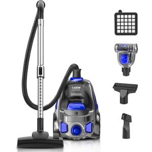 32Kpa 1600W Canister Vacuum Cleaner(Energy Class A), Cyclon Power, Dust Full Indicator, Double HEPA Filter, 3.7Qt Large Capacity, Lightweight Vac for Hard Floors, Carpets, Pet Hair, Blue