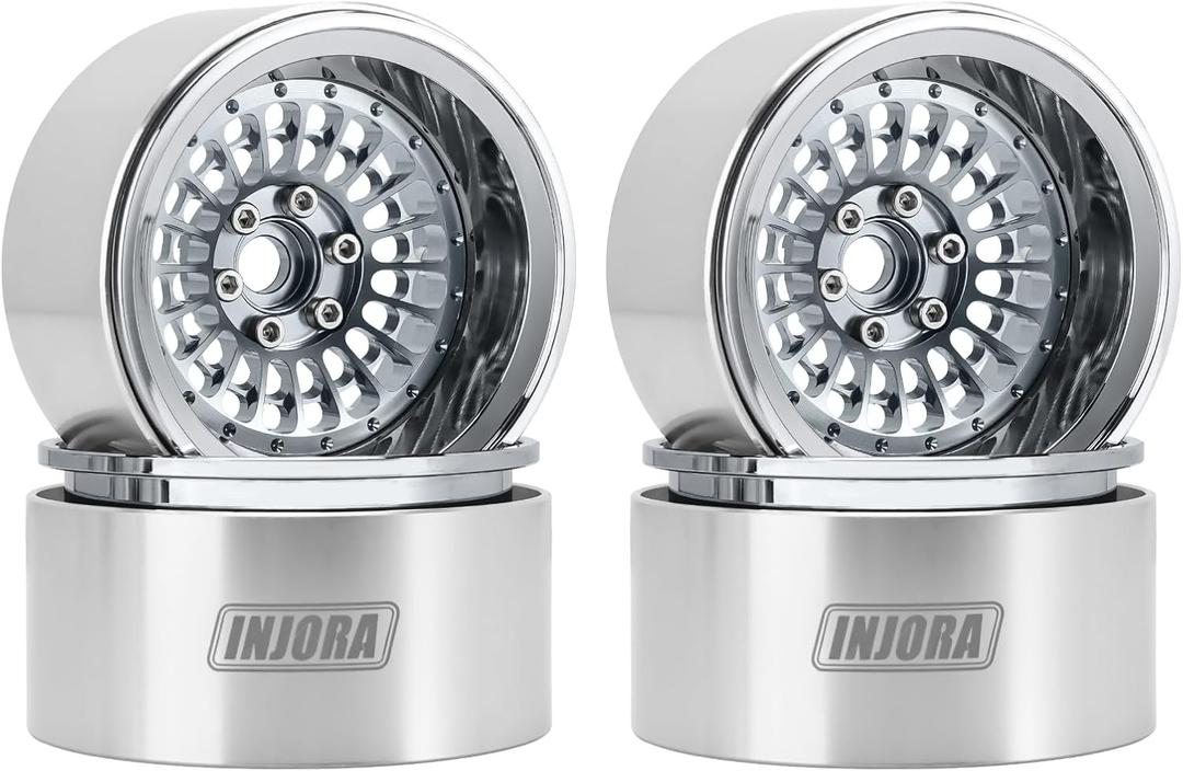 INJORA 2.2" Beadlock Wheel - Offset -10mm Aluminum Turbine Rim for SCX10 TRX4 VS4-10 Gen8 1/10 RC Crawler Car(Grey)