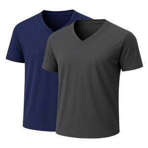 2-Pack Bulk Men’s V-Neck T-Shirts – Soft Pre-Shrunk Premium Cotton, Short Sleeves, Reinforced Collar, Crew Neck, Casual Fit Charcoal/Navy XL