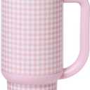 Ello Oasis 30 oz Tumbler with Handle & Retracting Straw | Reusable Insulated Stainless Steel Cup 100% Leakproof, Gifts for Teens Women Men | Keeps cold for 24 Hours, Cup Holder Friendly, Pink Gingham