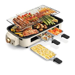 Pukomc Electric Indoor Grill,2 in 1 Indoor Grills for Kitchen with Grill Net & Non-Stick Cooking Removable Plate, Temperature Control, Dishwasher Safe, 1700W Smokeless Barbecue