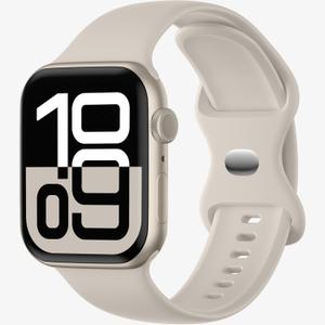 FKM Fluoroelastomer Rubber Band Compatible with Apple Watch for Men 49mm 44mm 46mm 45mm 44mm 38mm 40mm 41mm 42mm,Soft Waterproof Watch Strap Women for iWatch Series 11 9 8 7 6 5 4 Ultra SE 3 2 1 (Starlight)