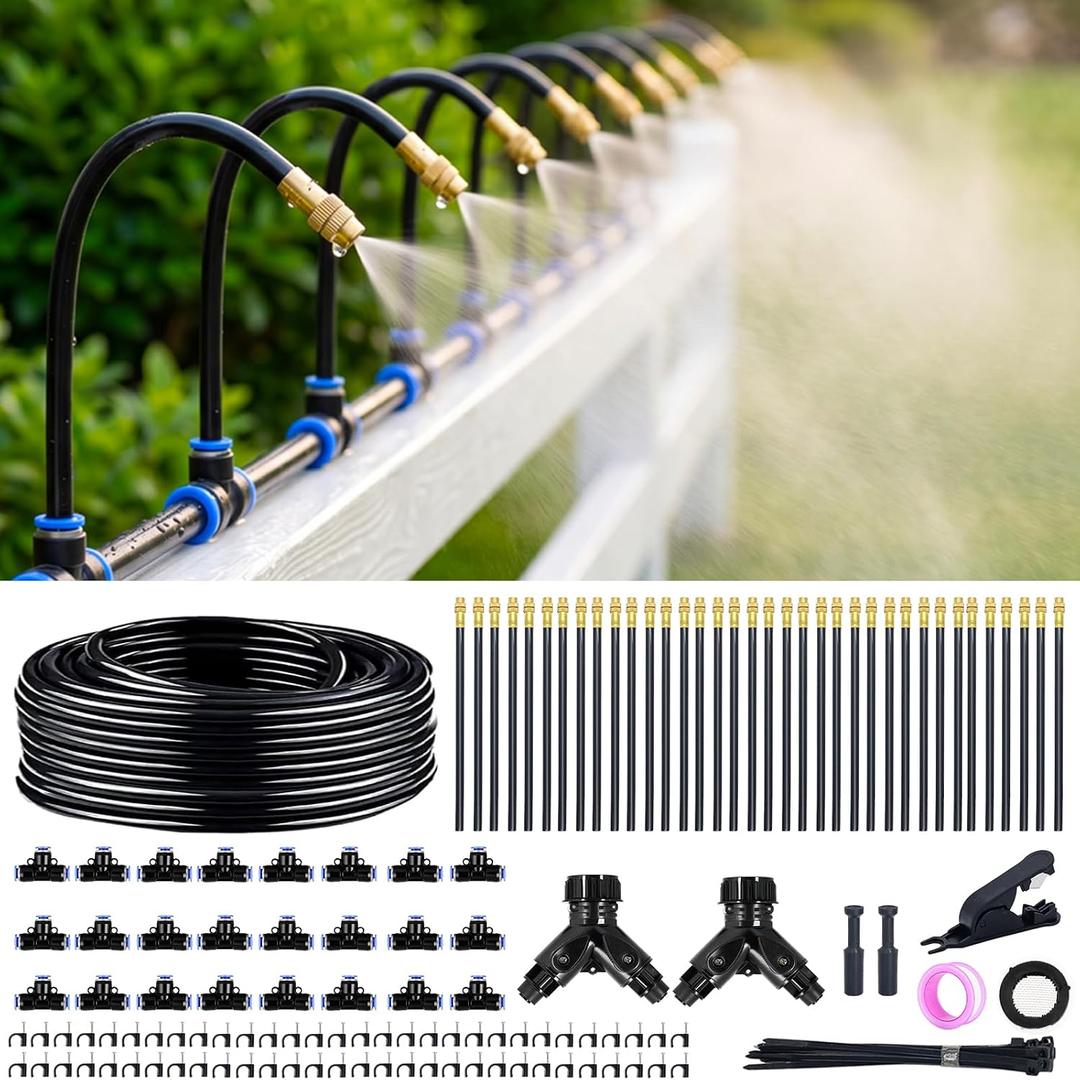 Thiswing 200FT 360 Adjustable Irrigation System for Garden 1/4" Tubing with 36 Nozzles, Watering Misting System, Sprinkler for Garden, Raised Bed, Lawn, Plants