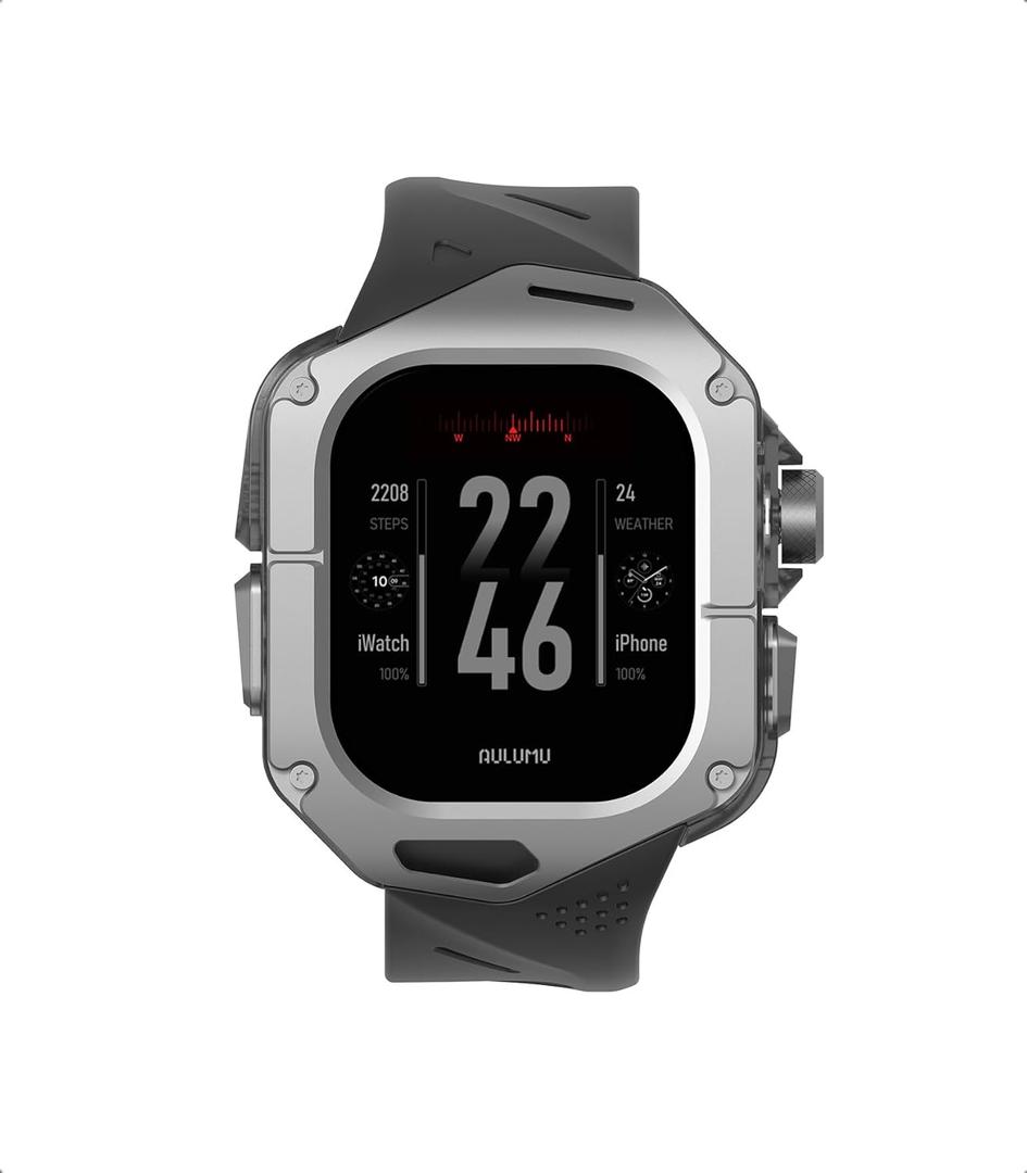 Aulumu A01 Titanium Case with Apple Watch Ultra Band 49MM | Luxury Design | Only for Apple Watch Band Ultra 1/2 49mm | Titanium Case (Black Straps)