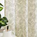 Vangao Green Floral Linen Blend Curtains for Living Room 84 Inches Long Farmhouse Curtains for Bedroom Vintage Print on Beige Light Filtering Window Drapes Back Tab Rod Pocket 2 Panels