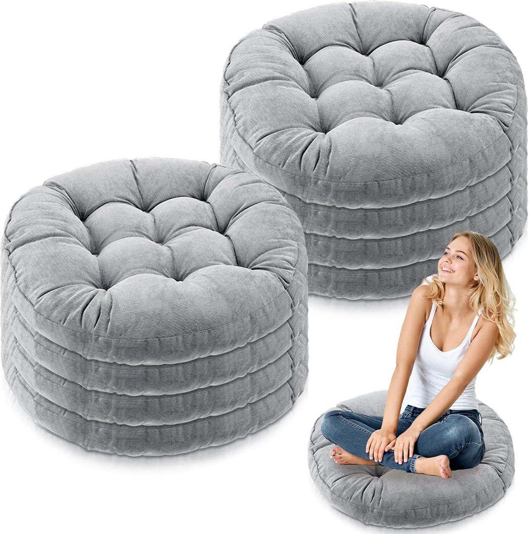 Jerify Floor Pillow Cushions 22 x 22 Inch Round Square Large Meditation Floor Pillow for Classroom Adult Meditation Picnic Party Cushion for Seating Gift Christmas(Round,Light Gray,8 Pcs)