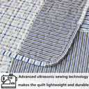 Plaid Ultra Lightweight Quilt Set Queen Size (90"x90") Blue Gray White Stripes Checkered Pattern Coverlet Bedding Sets Tartan Grid Reversible Bed Cover Sets for All Season Use,1 Quilt, 2 Pillow Shams