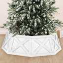 Wooden Christmas Tree Collar, 36'' Extra Large Octagon White Christmas Tree Base Cover Decor for Artificial Tree, Rustic Farmhouse Trapezoid Tree Skirt Alternative for 7.5ft 9ft Trees