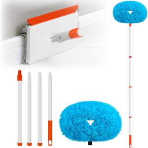 Baseboard Cleaner Tool with Handle, Extendable Long Handle Baseboard Cleaning Duster with Reusable Pads for Floorboard, Ceiling Fan Blade Cleaner Duster (Blue)