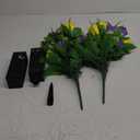 Artificial Cemetery Flowers, Gravesite Decoration Roses, Memorial Bouquets with Cemetery Vase, Vibrant and Long-Lasting Colors （ Yellow+Purple, 2 Bundles)