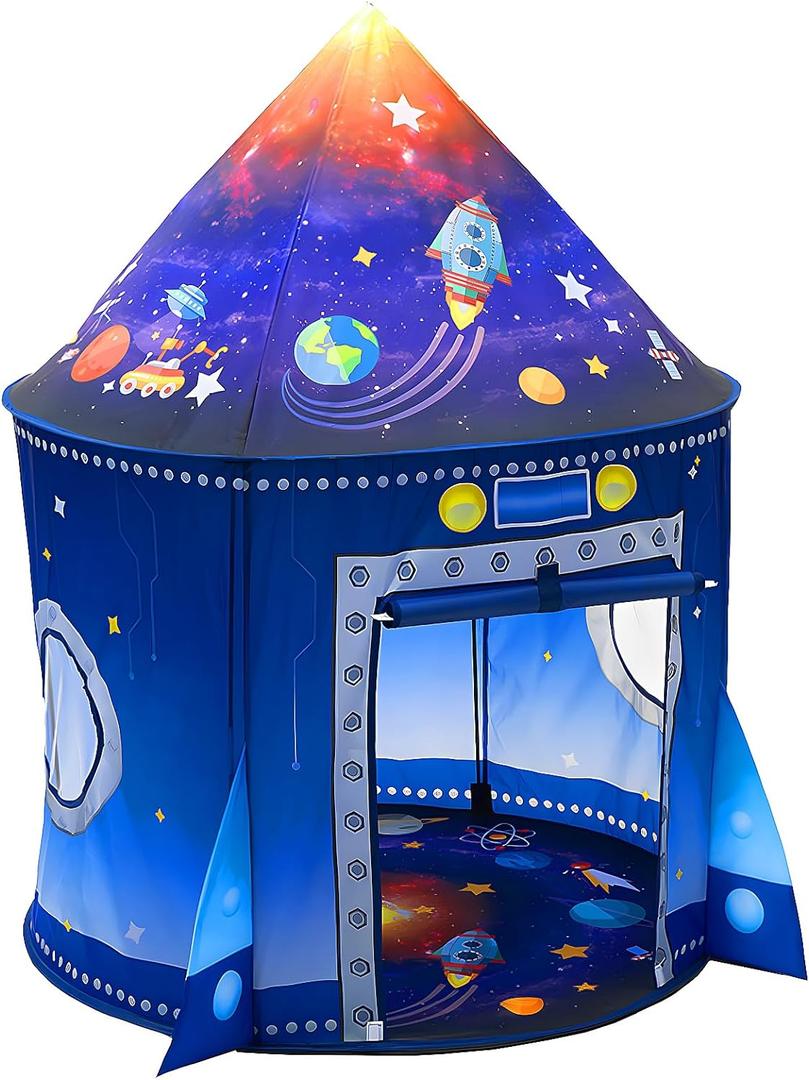Play Tent for Kids Pretend Playhouse Indoor Outdoor Games Party Children Pop Up Foldable Tent Birthday Toy for Boys Girls Toddler Baby Playroom Gift, Rocket Ship Spaceship Space Themed