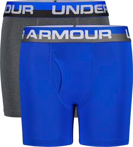 Under Armour Boy's Multipack Performance Tech Boxer Brief, Lightweight & Smooth Stretch Fit, Ultra Blue/Gray, Small