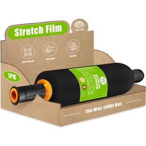 Cosy Family Plastic Wrap Stretch Film Roll - 1000ft 60 Gauge Industrial Strength 15 inch Wide Plastic Wrap Roll with Handles for Pallet Wrapping Shipping Moving - Black, Pack of 1