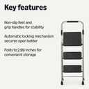 Amazon Basics Folding 3 Step Portable Ladder with Wide Anti-Slip Pedal, Black