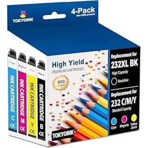 TOKYOINK 232XL Ink Cartridges Combo Pack Remanufactured Replacement for 232 Ink Cartridge 232 XL for Printer XP-4200 WF-2930 XP-4205 WF-2950 Printer Ink (Black, Cyan, Magenta, Yellow 4 Pack)