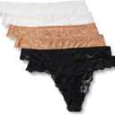 Amazon Essentials Women's Stretch Galloon Lace Thong (X-Large, Black/Washed Bronze/White)