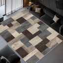 Modern Geometric Patchwork Indoor Area Rug for Living Room, Blue-Taupe 9'x 12' Large Rug Rockwood Collection Hardwood Floors Decor for Bedroom, Blue Throw Carpet for Office Entryway Dining Room