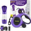 Hertzko Heavy Duty Retractable Dog Leash with Built-in Poop Bag Holder + Water Dispenser/Bottle - Purple & Black, 16 Ft, Small, Medium & Large Dogs Up to 110lbs, Heavy Duty Purple Leash w/Thick Rope