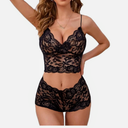 Lilosy Sexy Sheer Floral Lace Pajamas Lingerie Set High Waist Sleepwear Bra and Panty 2 Piece Nightwear, Size XL