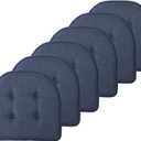 Sweet Home Collection Chair Cushion Memory Foam Pads Tufted Slip Non Skid Rubber Back U-Shaped 17" x 16" Seat Cover, 6 Pack, Denim Blue