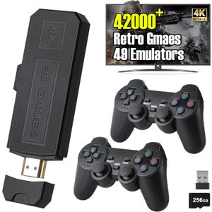 Wireless Retro Game Stick – Plug & Play 4K HDMI Video Console with 42,000 Classic Games, 15 Emulators, Dual 2.4G Wireless Controllers, Supports Up to 4 Players, 256GB Built-in