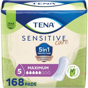 TENA Sensitive Care Incontinence Pads, Bladder Control & Postpartum for Women, Maximum Absorbency, Regular Length, 168 Count
