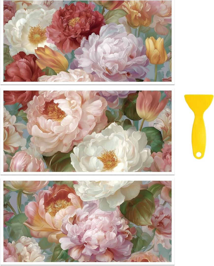 Peacoblue Rub on Transfer Decal Sticker for Furniture Craft Decor 6"x12" Pastel-Colored Florals, 3Pcs Waterproof UV DTF Transfer for Drawer Dresser Glass Porcelain Wood Plastic Window