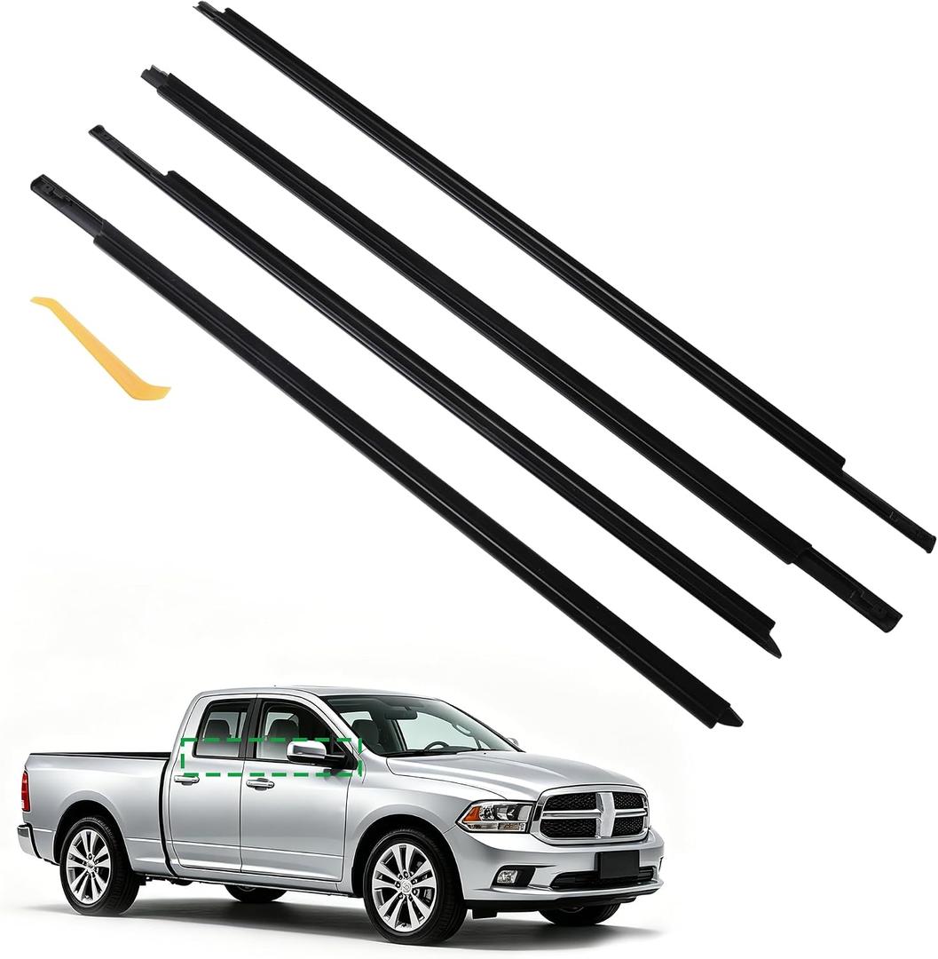 Car Window Weather Stripping for Dodge Ram 1500/2500/3500/4500/5500 Crew Cab 2009-2021, Weatherstrip for 4-Door, Window Molding Trim Seal, OE#55112376AH 55112377AH 55372138AH