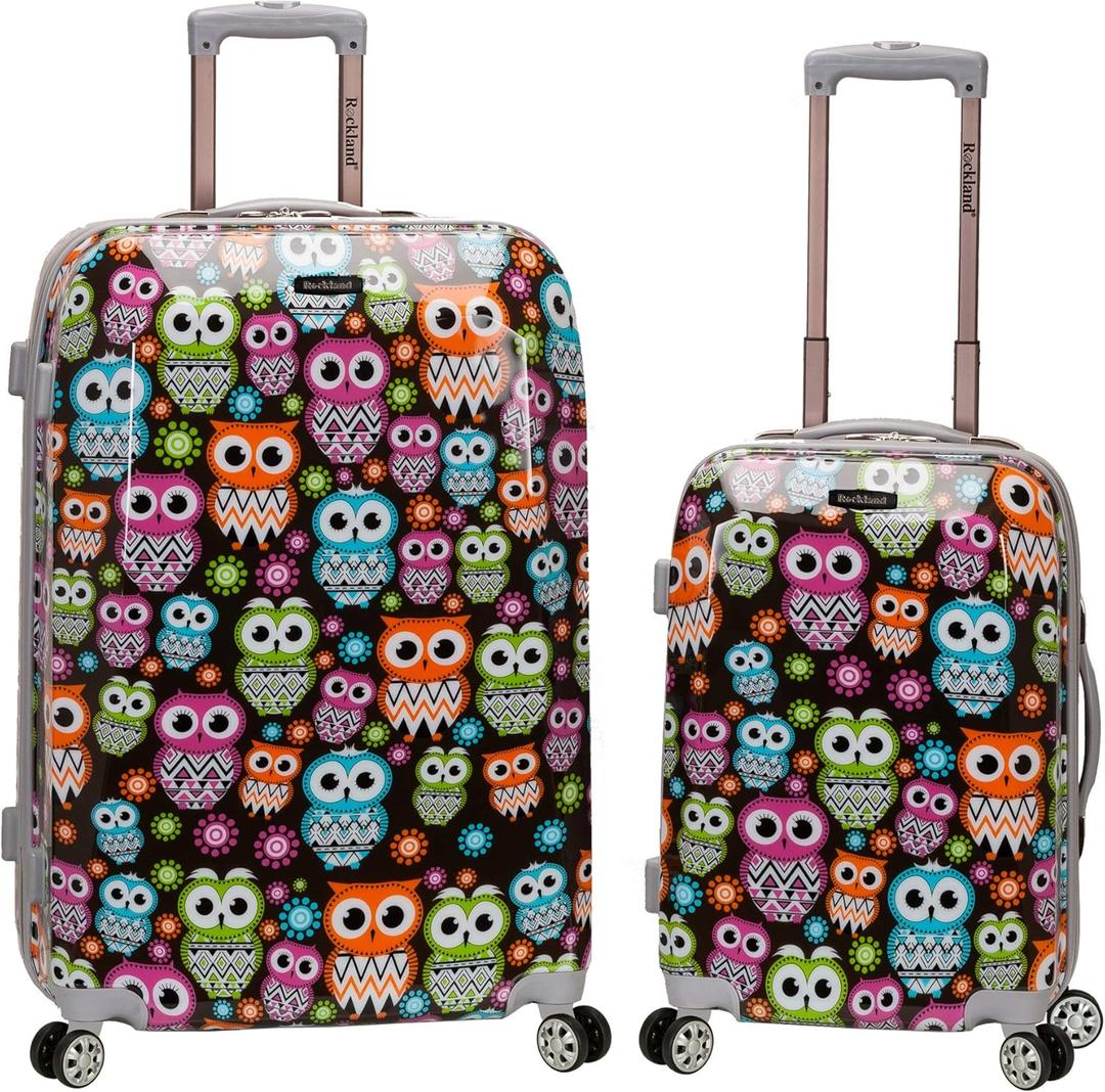 Rockland Departure Hardside 2 Piece Spinner Wheel Luggage, (20"/28"), Owl (20 inches (carry-on), 28 (checked))