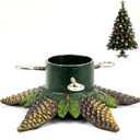 Heavy Duty Cast Iron Christmas Tree Stand, Large Vintage Metal Base for Real/Artificial Trees, Holds Up to 4ft Mini Trees with 1.77" Max Trunks, Pinecone-Designed Tree Holder for Holiday Village Display