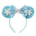 Mouse Ears Headband Bow Glitter Princess Costume Hair Accessories for Women Trip Party Supplies Snowflake Blue (Light Blue)
