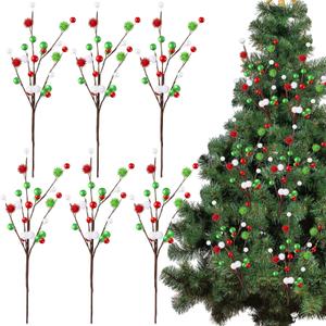 Hotop 16 Inch Christmas Tree Picks Decorations Red Green Christmas Ornaments Xmas Floral Branches and Ball Picks Decoration for Holiday Tree Topper Decor(Classic,6 Pcs)