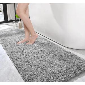 LOCHAS Bathroom Rug Runner 24x70 Inch, Soft Thick Absorbent Microfiber Bath Rugs for Bathroom, Machine Washable, Shaggy Plush Non Slip Bath Mat for Tub, Shower Floor, Quick Dry Mats, Grey