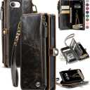 Defencase for iPhone 16E Case Wallet with RFID Blocking Card Holder Slots for Women Men, Elegant PU Leather Magnetic Snap Flip Wristlet Strap Zipper Wallet Phone Cases for iPhone 16e 2025, Coffee