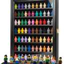 Minifigure Display Case Wall Mounted Lockable Cabinet with UV Door, Adjustable Shelves & Anti-Slip Strips for Building Block Toys, Model Cars, Action Figures, Coins, Medals, Black