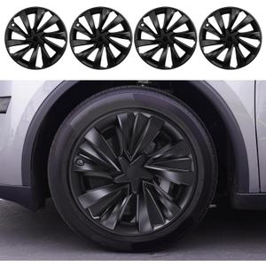 Hubcaps Fit for Tesla Model Y Juniper 2025 2026, 19" Matte Black Wheel Covers with Center Caps, Cross-Spoke Design Rim Covers, Easy Clip-On Installation for Model Y Juniper Accessories